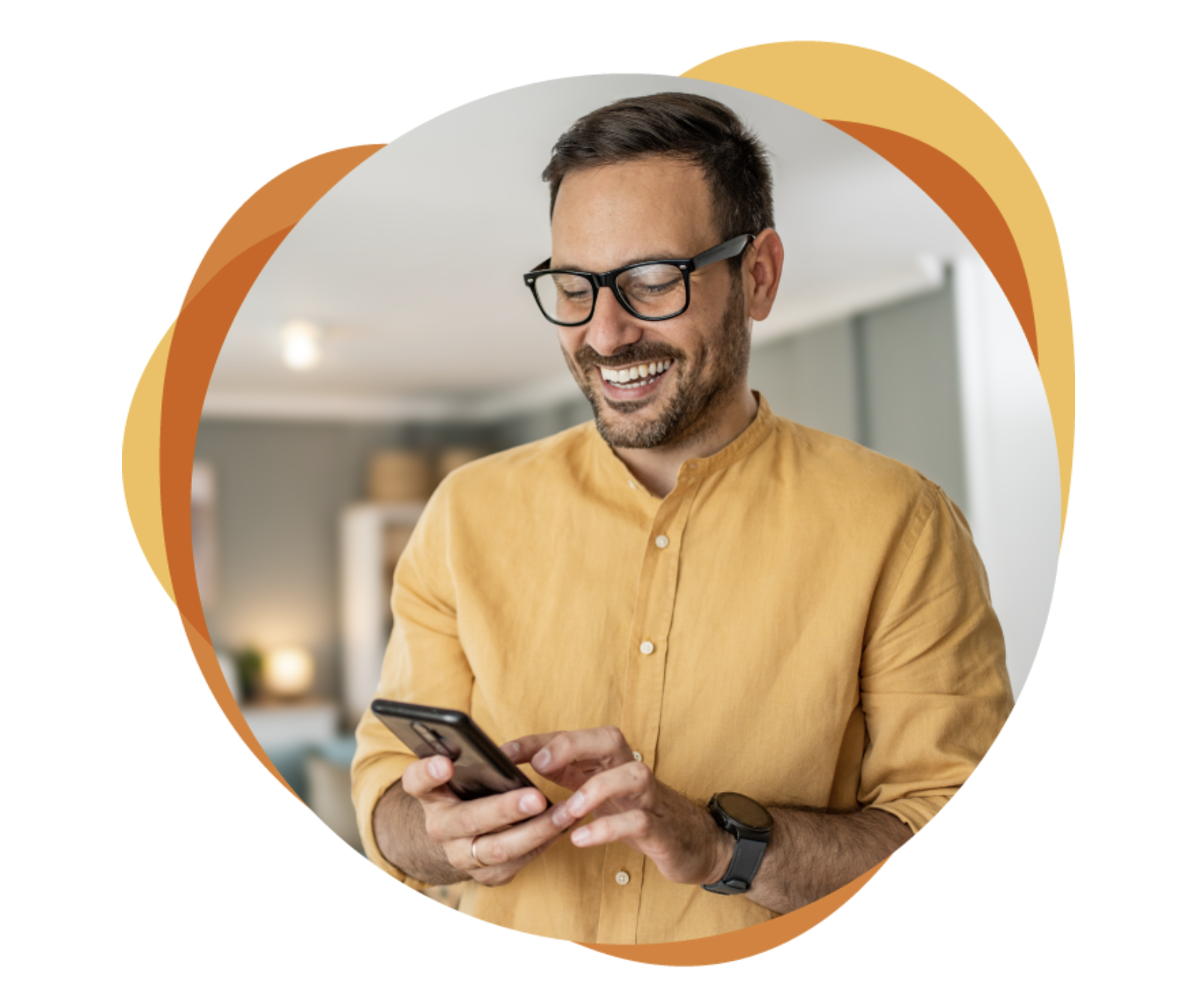 Man using Cercanos on his phone, framed in the Cercanos heart shape
